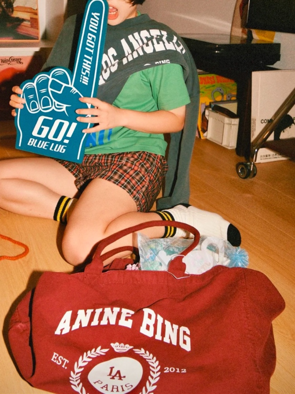 Anine Bing Leo collegiate canvas tote bag Burgundy NEW